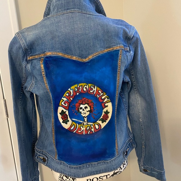 Jackets & Blazers - Handpainted upcycled Grateful Dead denim jacket size medium